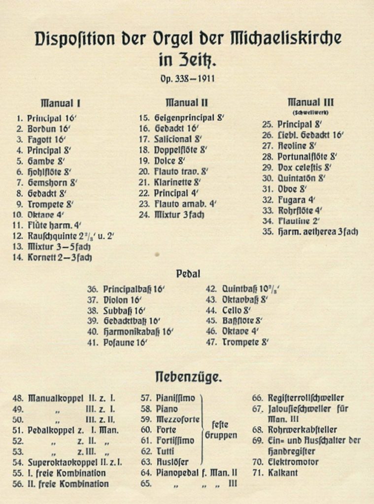 Disposition der Orgel der Michaeliskirche in Zeitz, Rühlmannorgel